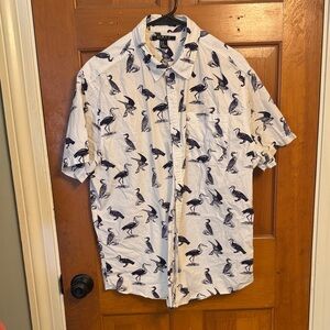 21men White and Black Bird Print Shirt